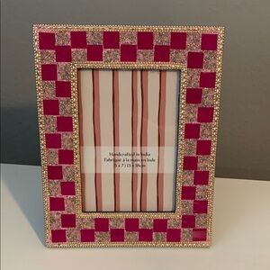 NWT - 5x7 Pink and Gold Glitter/Beads Checkered Photo Frame